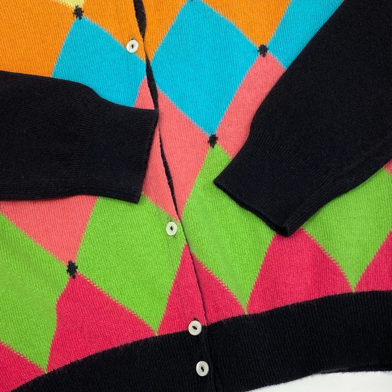 70b9 スコットランド製 BALLANTYNE バランタイン カシミヤ ニットカーディガン トップス 38 マルチカラー アーガイル柄 総カシミア レディースk02i