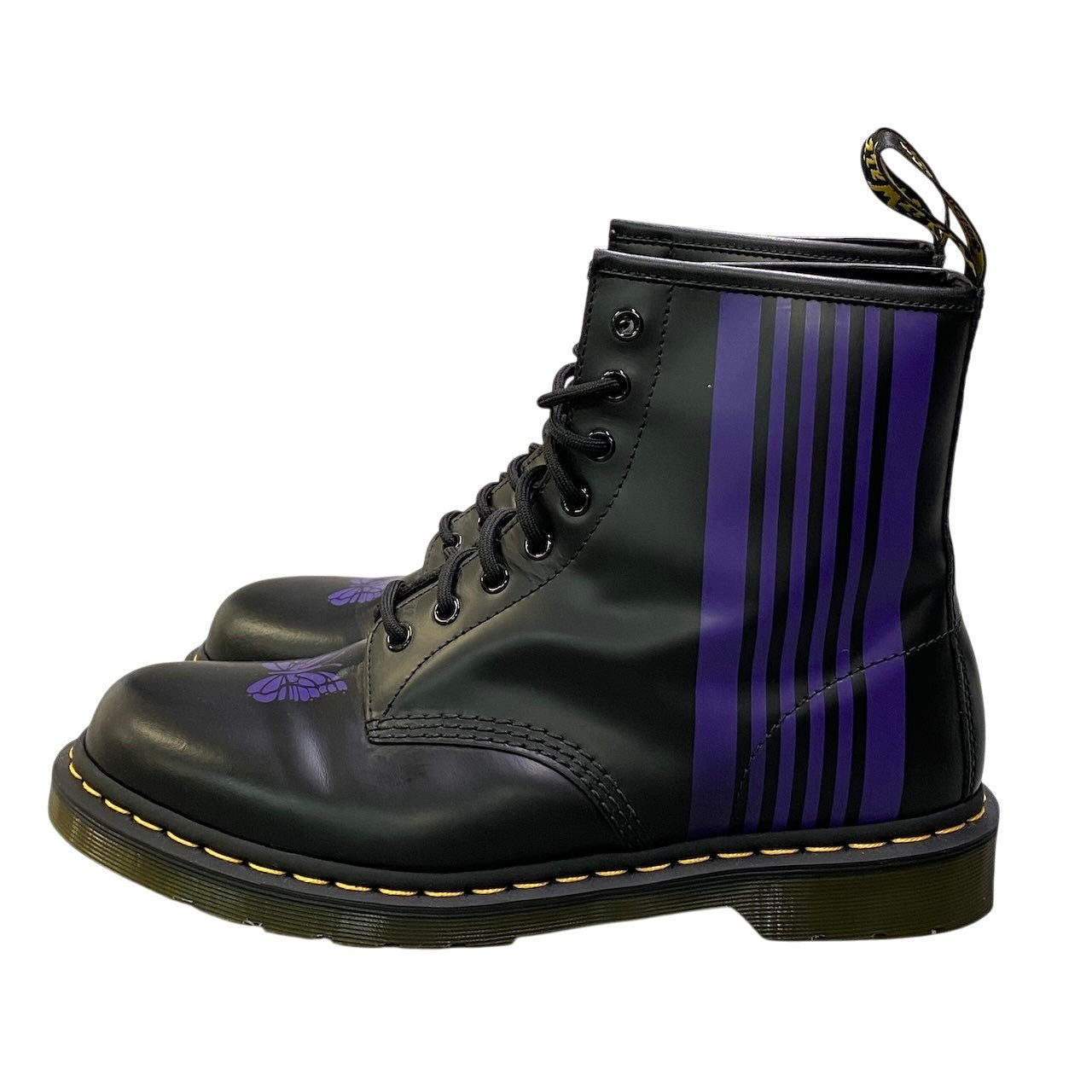 3e18 【美品】Dr.Martens × NEEDLES ドクターマーチン ニードルズ 60周年記念 1460 NEEDLES 8ホールブーツ パピヨン UK10 ブラック パープル レザー メンズ 男性用k02i
