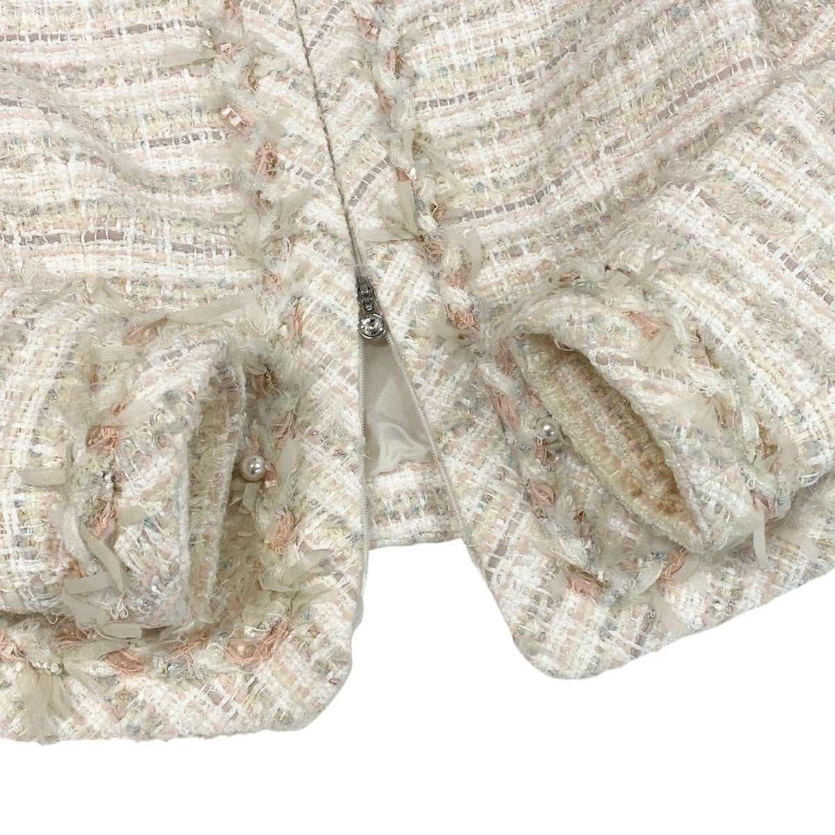 50f29 Rene ルネ ツイードパール ノーカラージャケット 6943450 サイズ36 ホワイト ピンク Tweed Pearl Jackett18r