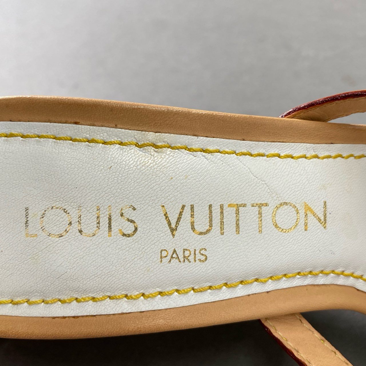 4f20 LOUIS VUITTON ルイヴィトン マルチカラー モノグラム スタッズ ウェッジソールリボンサンダル 35 ホワイト ベージュ レザー イタリア製 シューズ