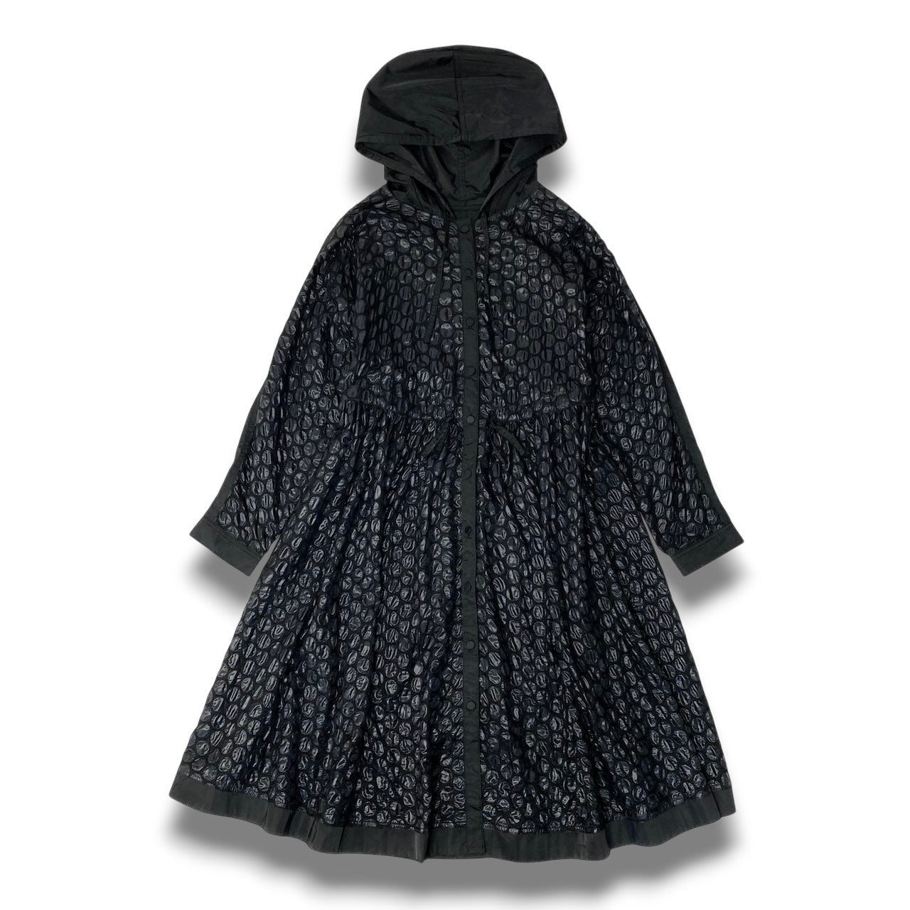 52c10 TOKUKO 1er VOL ＊J トクコプルミエヴォル フーデットコート スプリングコート ロング 薄手 ドット柄 水玉模様 レディー女性服 サイズ9 ブラックu02t