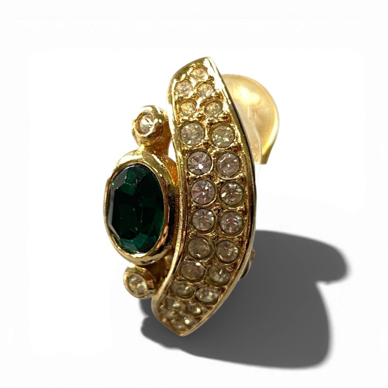 c3 Christian Dior クリスチャンディオール ビジュー イヤリング グリーン ゴールド 両耳 ラインストーン Bijou Luxury Earringt18r