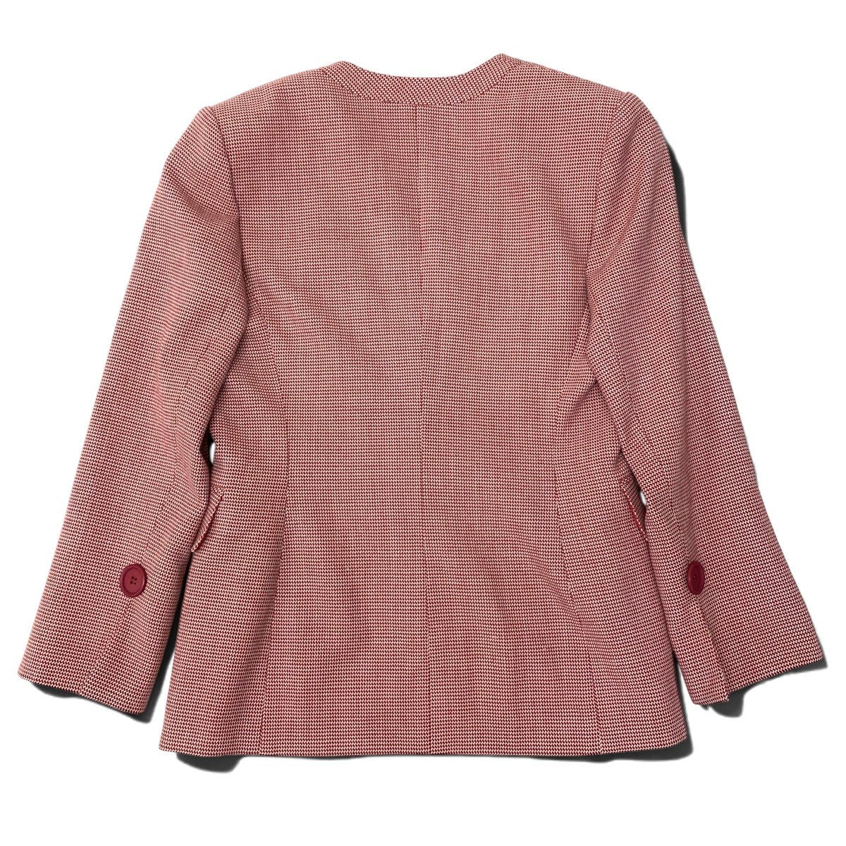 Eh10 Christian Dior クリスチャンディオール ノーカラージャケット ウールジャケット 総柄 サイズ9 レッド ホワイト レディースo07t