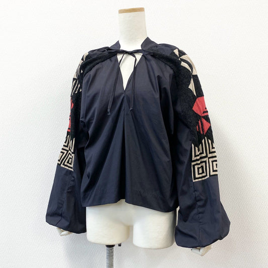 50f5 Vivienne Westwood ヴィヴィアンウエストウッド オリゾンティ ニット切替 長袖ブラウス ロングスリーブ トップス リボン イタリア製 変形デザイン Sサイズ ブラック系
