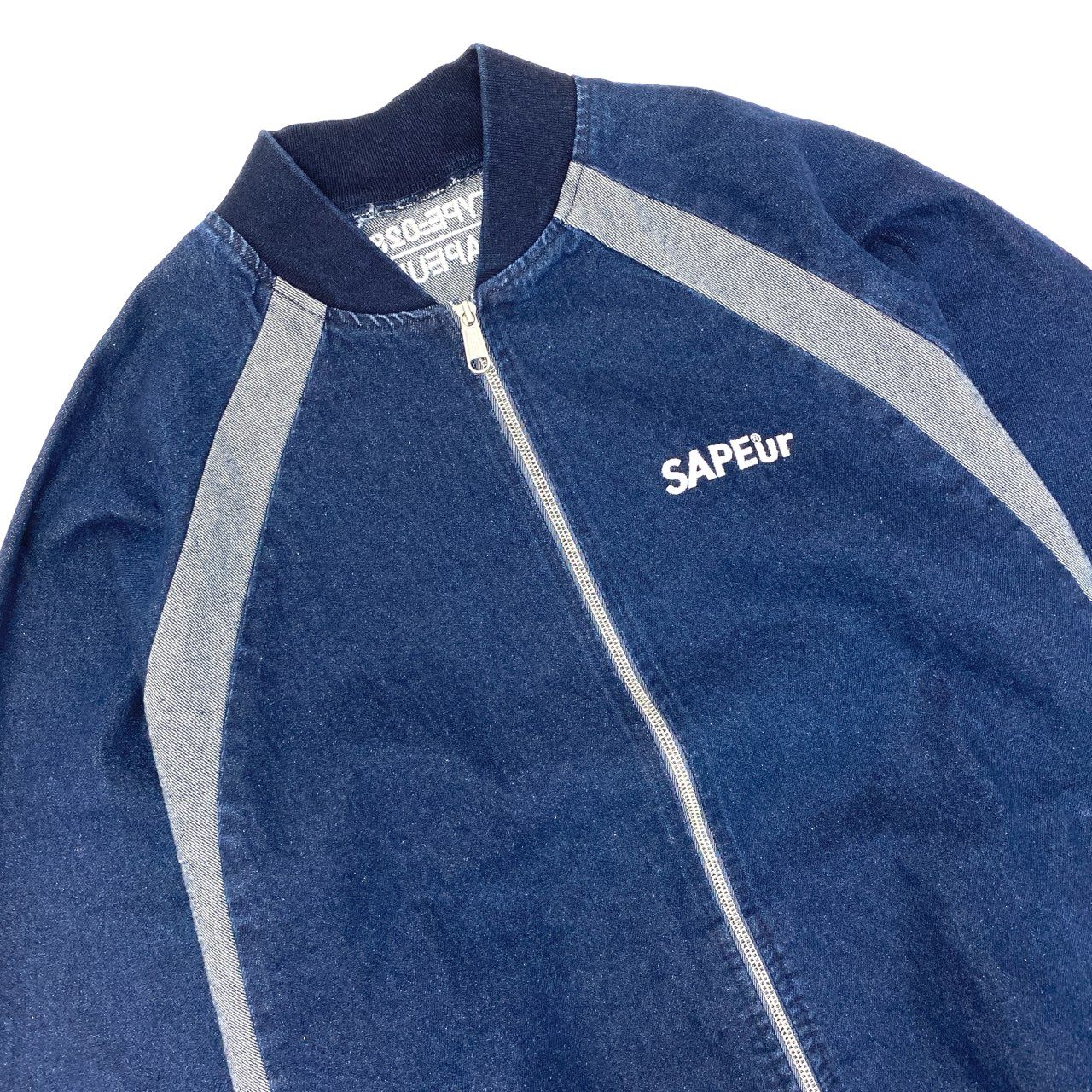 15Ⅼ1【美品】SUPEur サプール デニムトラックジャケット ジップアップジャケット コーチジャケット アウター XLサイズ インディゴ メンズo07t