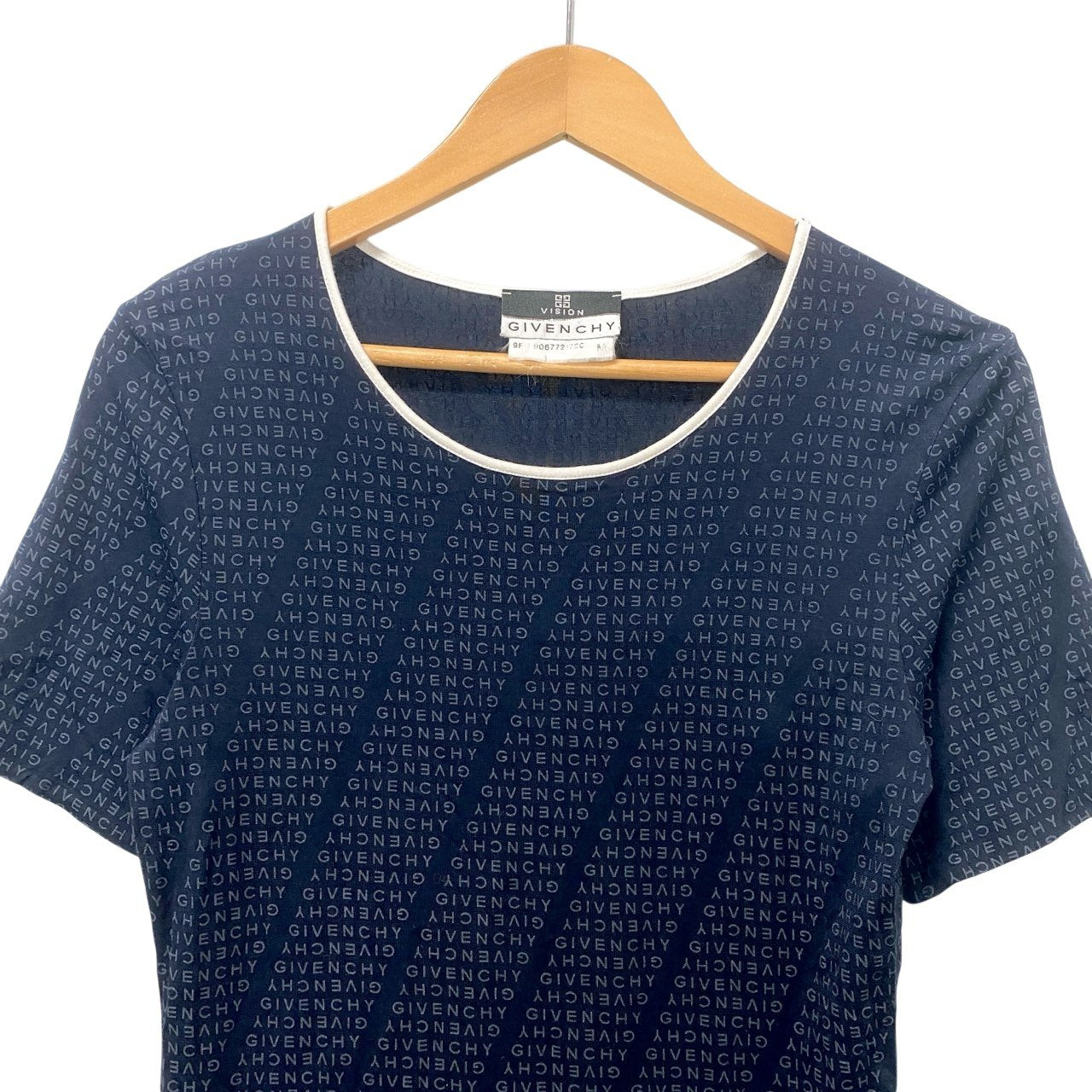 31c16 GIVENCHY ジバンシー 半袖Tシャツ カットソー ブランドロゴ パイピング ストレッチ トップス Mサイズ ネイビー ホワイト レディース 女性用o07t