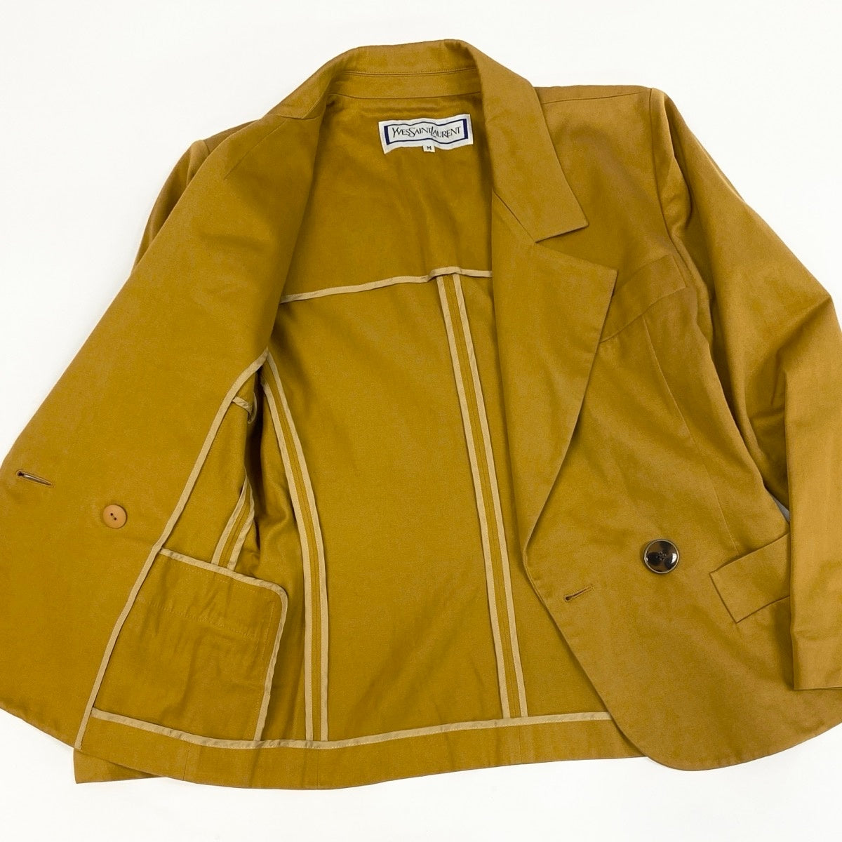 19f4 YVES SAINT LAURENT イヴサンローラン テーラードジャケット アンコンジャケット ダブルブレスト サイズM イエロー系 コットン100％ レディース 女性服o07t