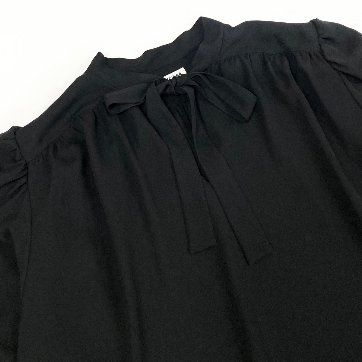 Eh10  BALENCIAGA バレンシアガ ボウタイブラウス シフォンブラウス リボン 袖レイヤード 長袖 605713 40 ブラック ポリエステル100％ レディース 女性用o07t