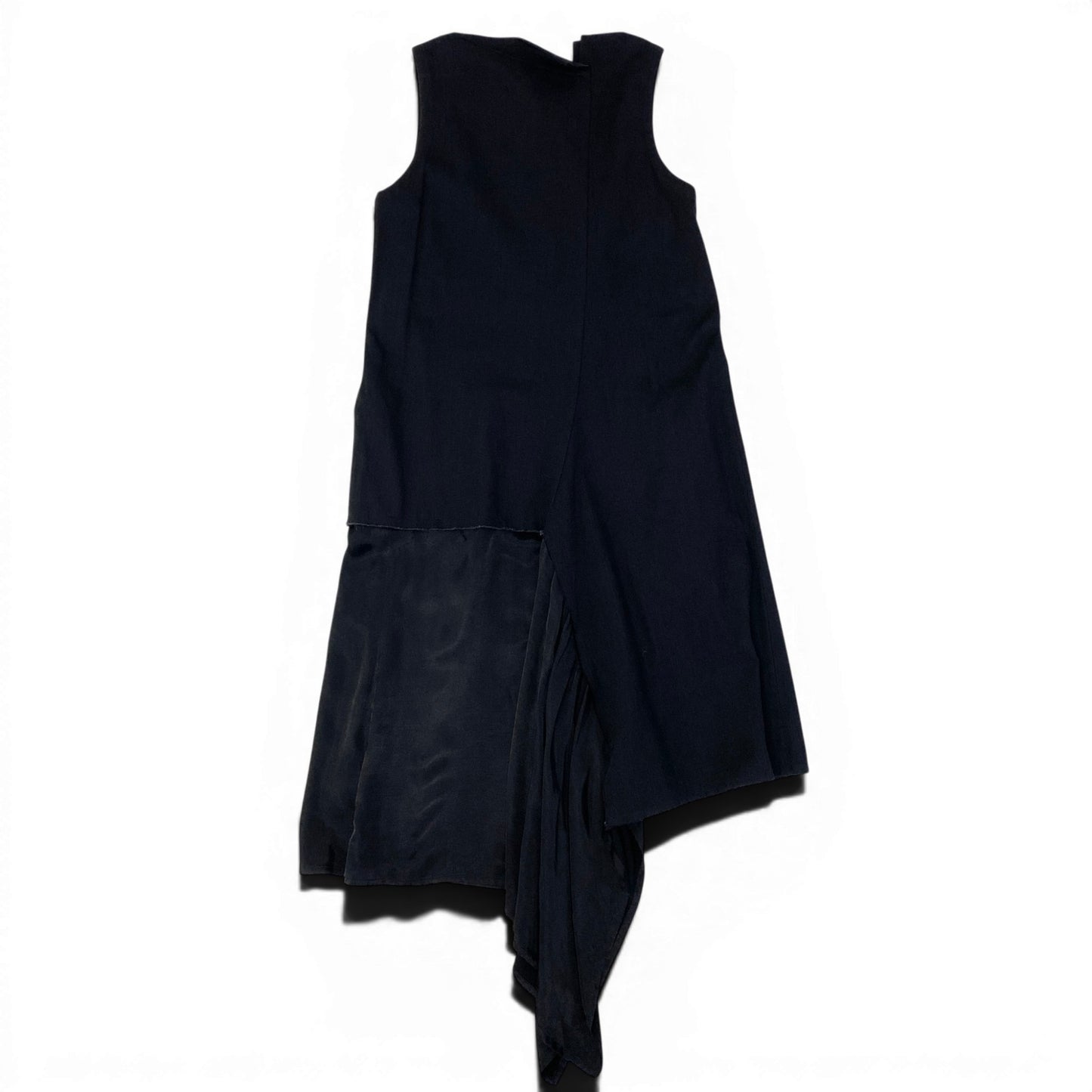 Ae27  【未使用タグ付】 Y`s ワイズ DENIM HOLE EMBROIDERY COLLAR SQARE SLEEVELESS DRESS アシンメトリー デニムワンピース YZ-D12-011-1-01 サイズ01 ブラック レディース 女性服o07t