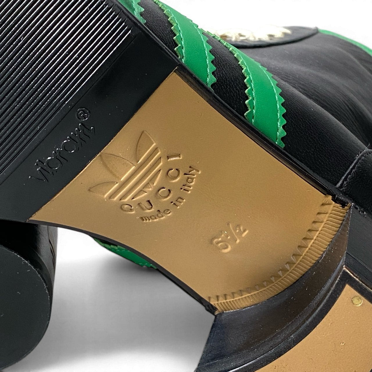 d9 GUCCI × Adidas グッチ アディダス ボーリングシューズ レザーブーツ サイドジップ トレフォイルロゴ サイズ6 1/2 ブラック レディースk02i