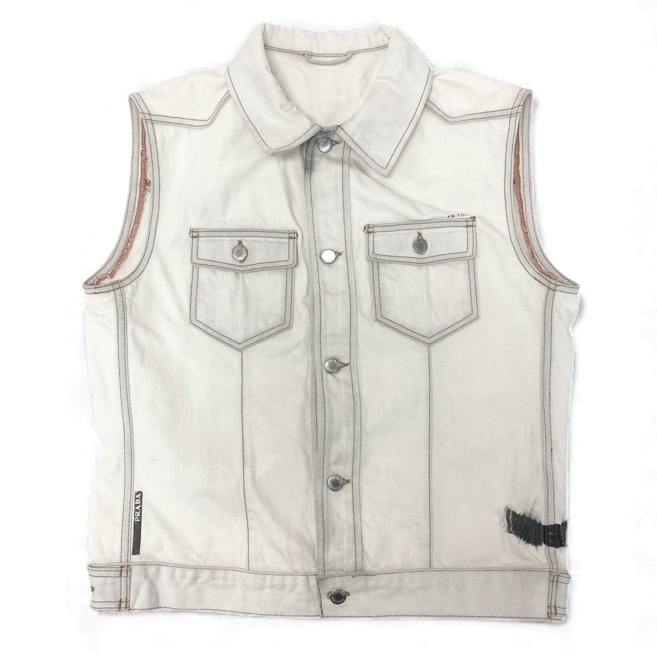 24k28 PRADA プラダ デニムベスト トップス ロゴ 52 ホワイト コットン メンズ イタリア製 00su02t