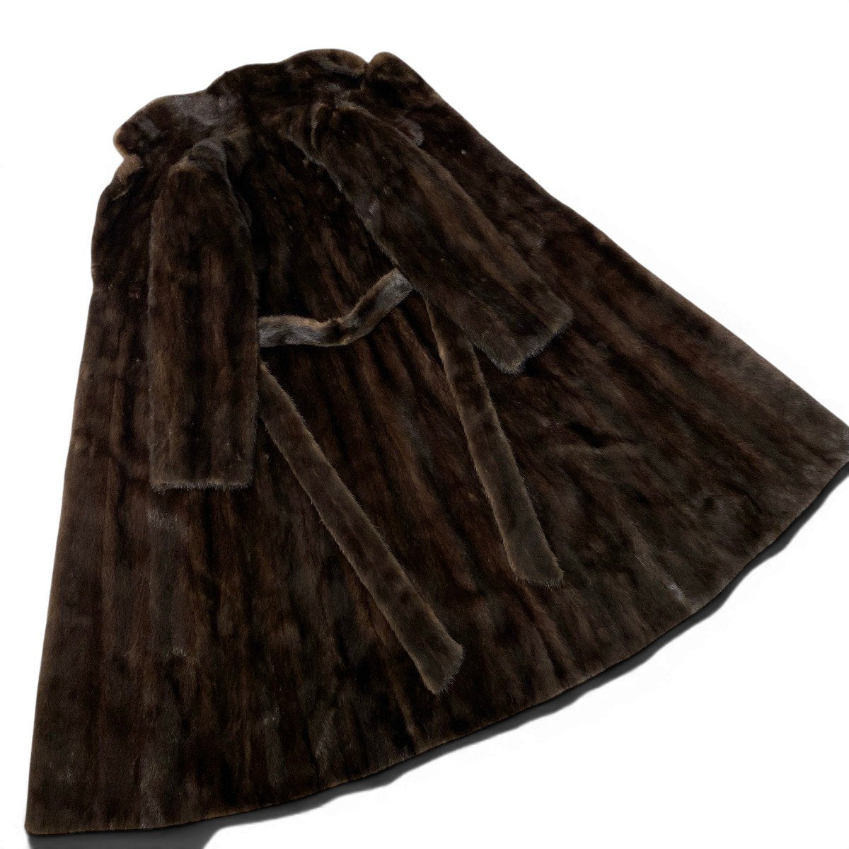 37e19 ベルト付 デミバフミンク 超ロングコート 丈115cm サイズ9 ブラウン 本毛皮 Mink Fur Long Coatt18r