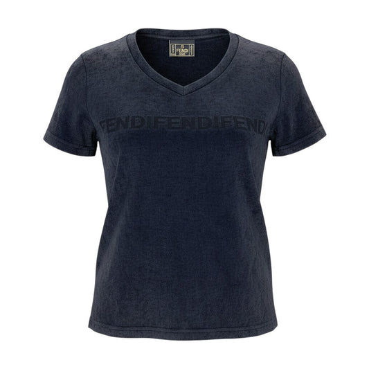 e8 FENDI 半袖ベロアTシャツ VネックロゴTシャツ トップス イタリア製 40サイズ ブラック系 レディース 女性用ta1