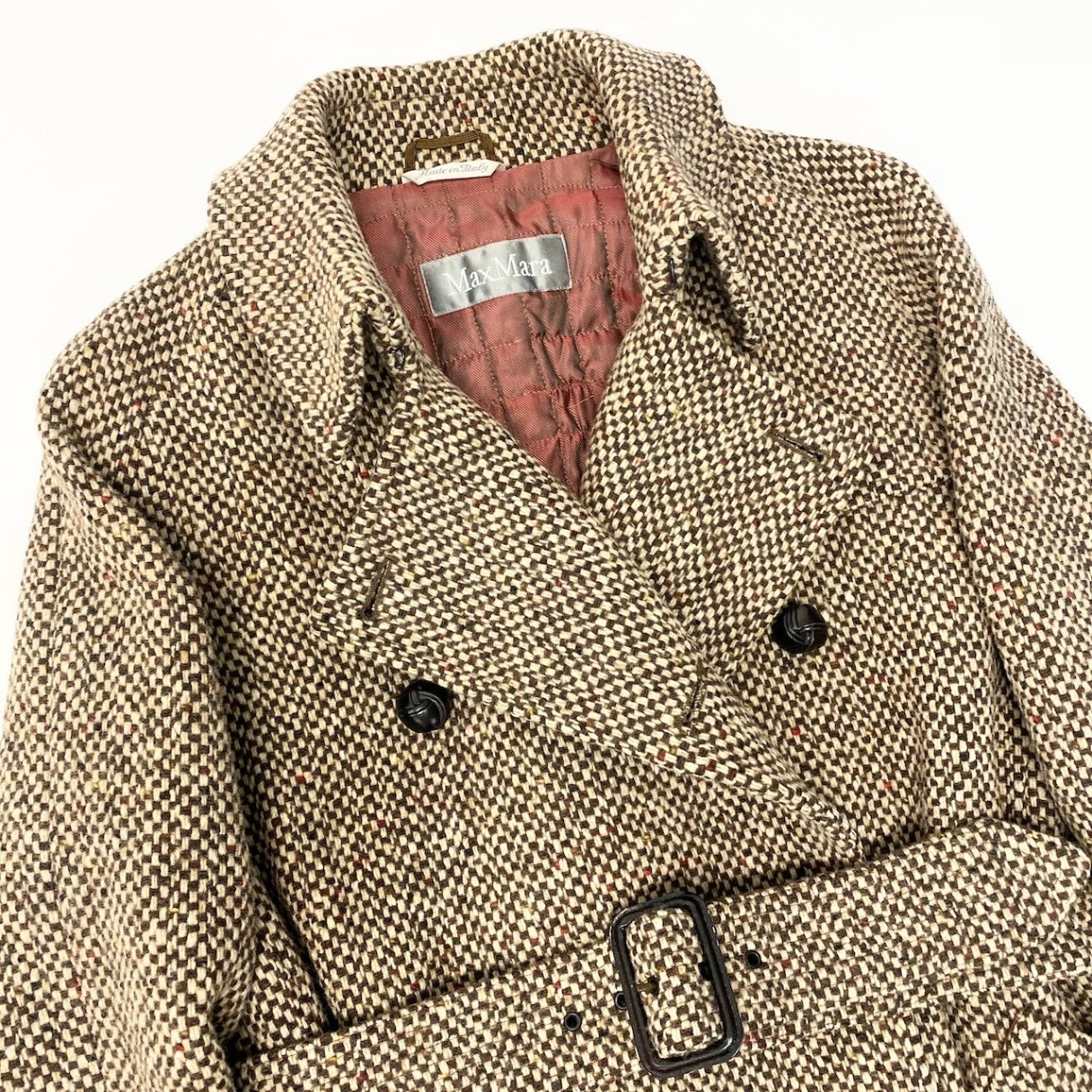 26e8 Max Mara マックスマーラ ダブルブレスト ツイードコート 中綿ジャケット ハーフコート サイズ42 ベージュ ブラウン系 レディース 女性用u02t