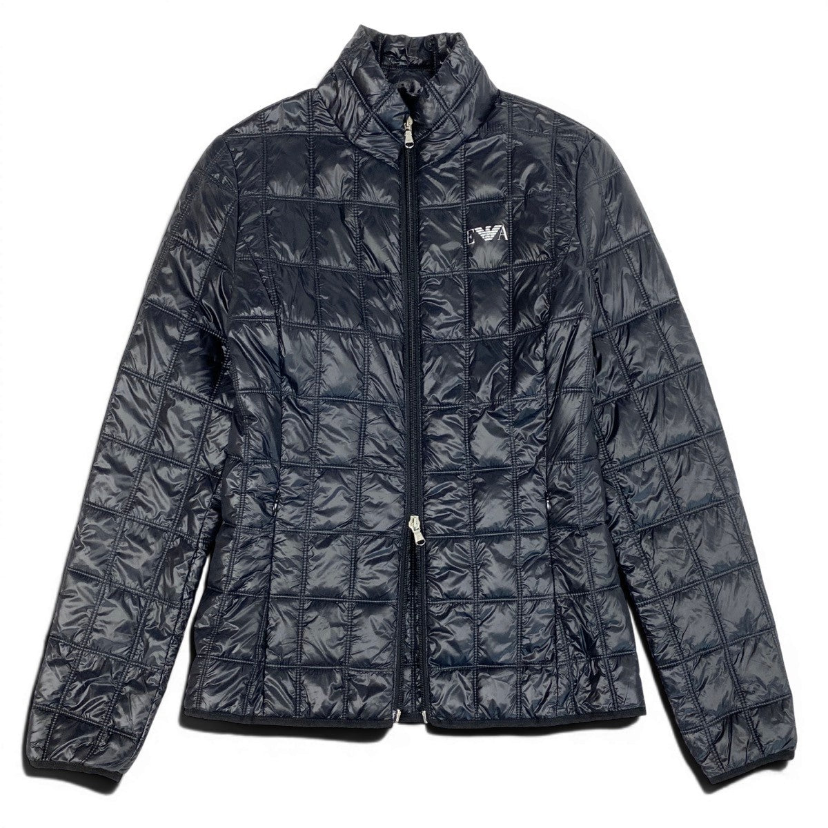 51f27 EMPORIO ARMANI エンポリオアルマーニ キルティングジャケット カシミヤ 中綿ジャケット 胸元ロゴ アウター Sサイズ ブラック ナイロン100％ メンズ 男性用o07t