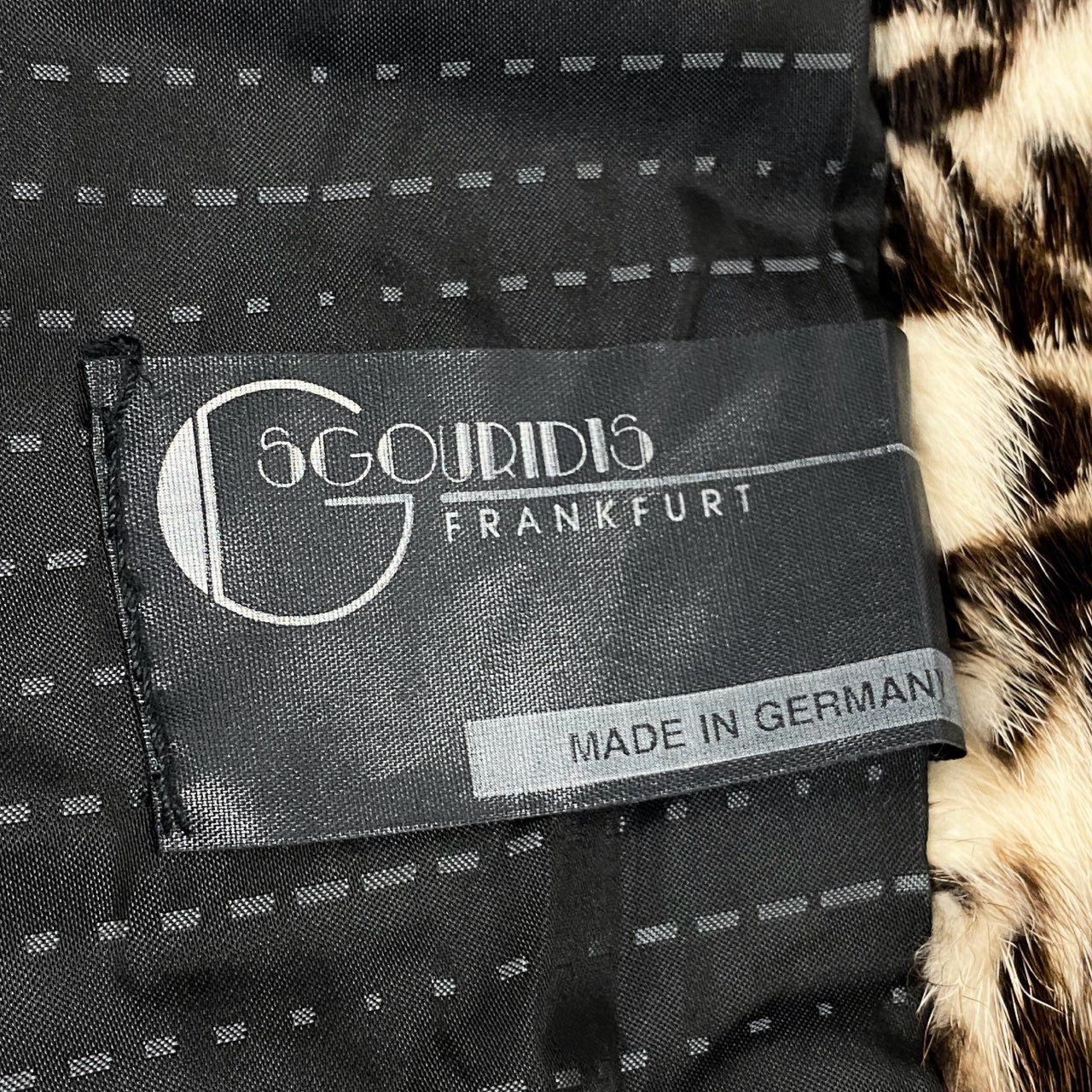 26L5 《希少》 SGOURIDIS 総柄ミンク フード付き ロングコート サイズF ブラウン ホワイト 最高級本毛皮 レアデザイン MINK FURt18r