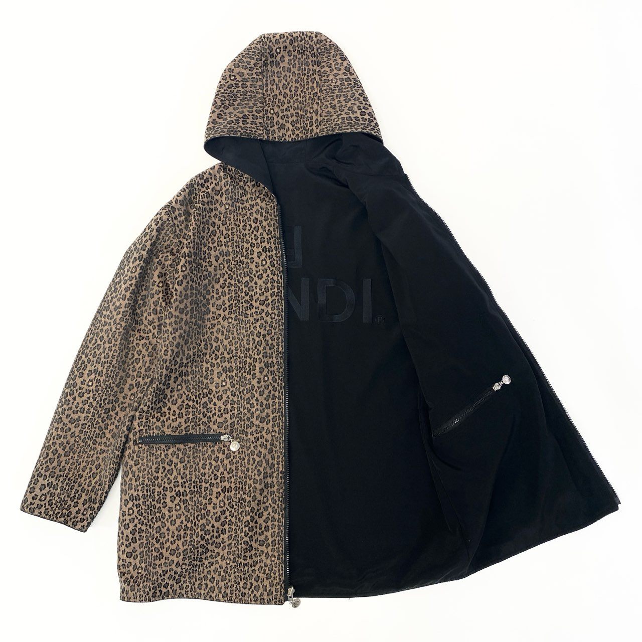 11b6 FENDI フェンディ ロゴレオパードパターン リバーシブルコート アウター ジップアップ ブラウン系 ユニセックスu02t