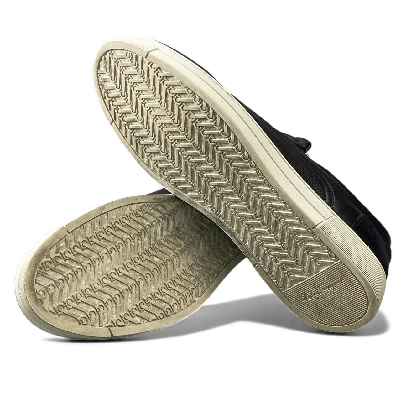 2L15 Salvatore Ferragamo サルヴァトーレフェラガモ 本革レザー スリッポン レザーシューズ スニーカー サイズ9EEE ブラック レザー メンズ 男性用 靴k02i