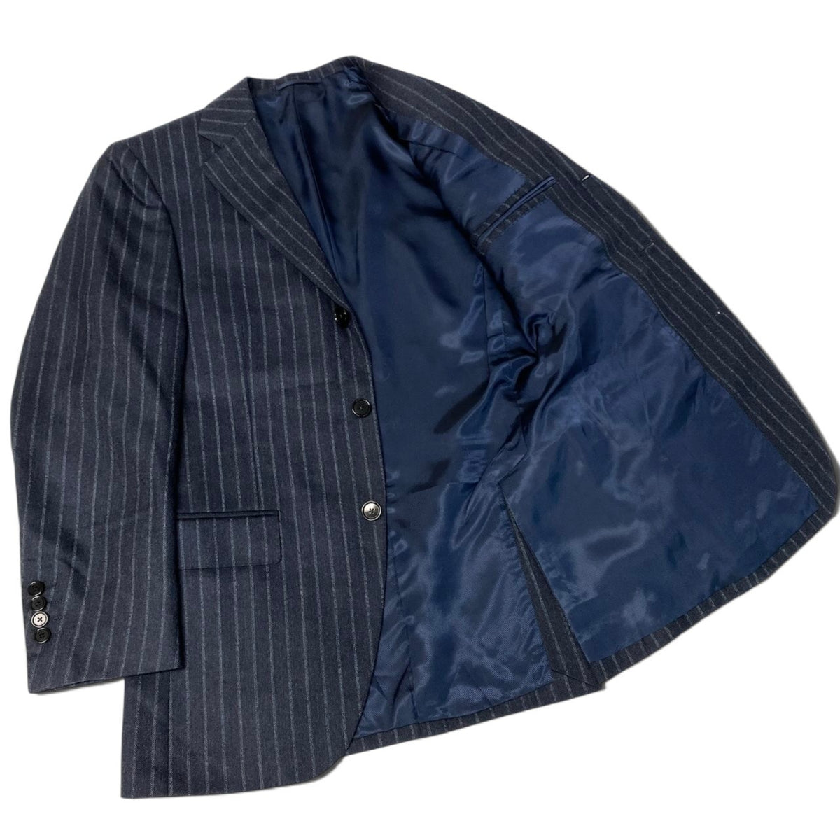 64j27 BEAMS F ビームスエフ セットアップ シングルスーツ ストライプ柄 3B 93 ネイビー メンズ 紳士服o07t