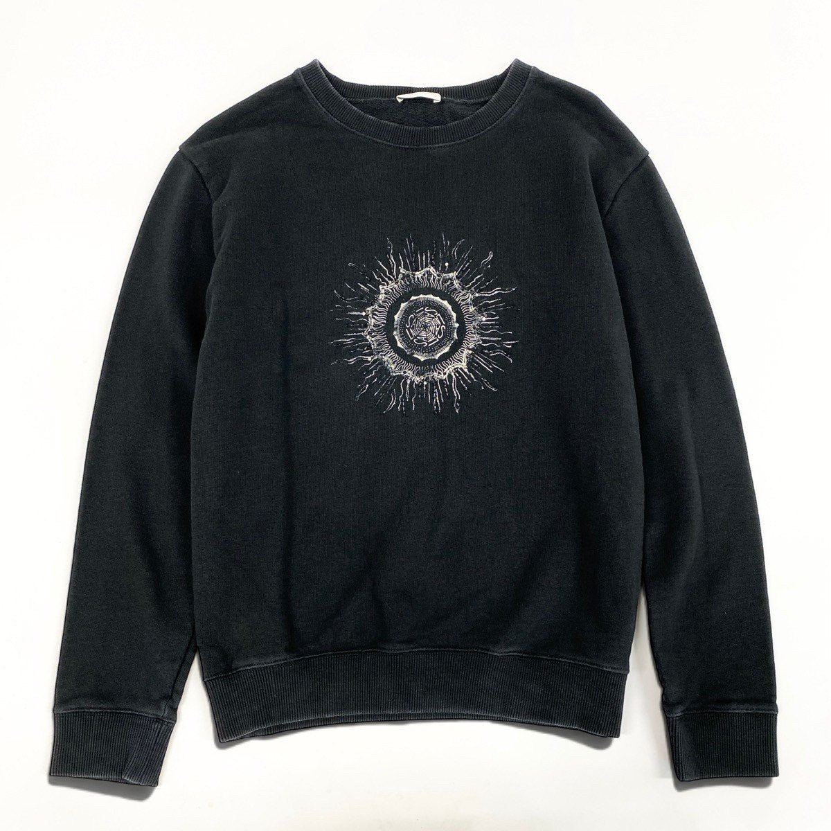 22i15 SAINT LAURENT サンローラン クルーネックスウェット ラインストーン ビーズ刺繍 Sサイズ ブラック コットン100％ メンズ 男性用u02t