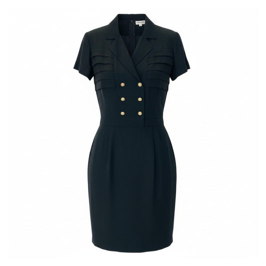 C CHANEL シャネル ヴィンテージ 1989P シルクドレスワンピース ダブルボタン 金ボタン 36サイズ ブラック系 シルク100％ レディース 女性用nu1