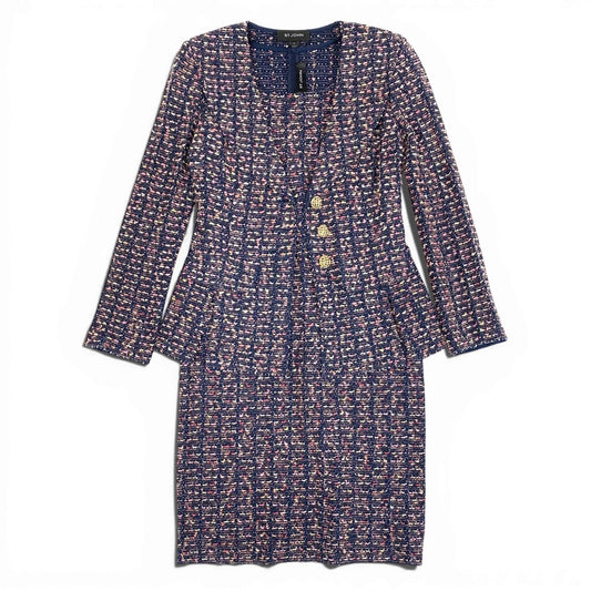 36a7 ST.JOHN セントジョン ワンピース ジャケット セットアップ アンサンブル 金ボタン ツイード 4 XLサイズ ネイビー ピンク系 レディースo07t