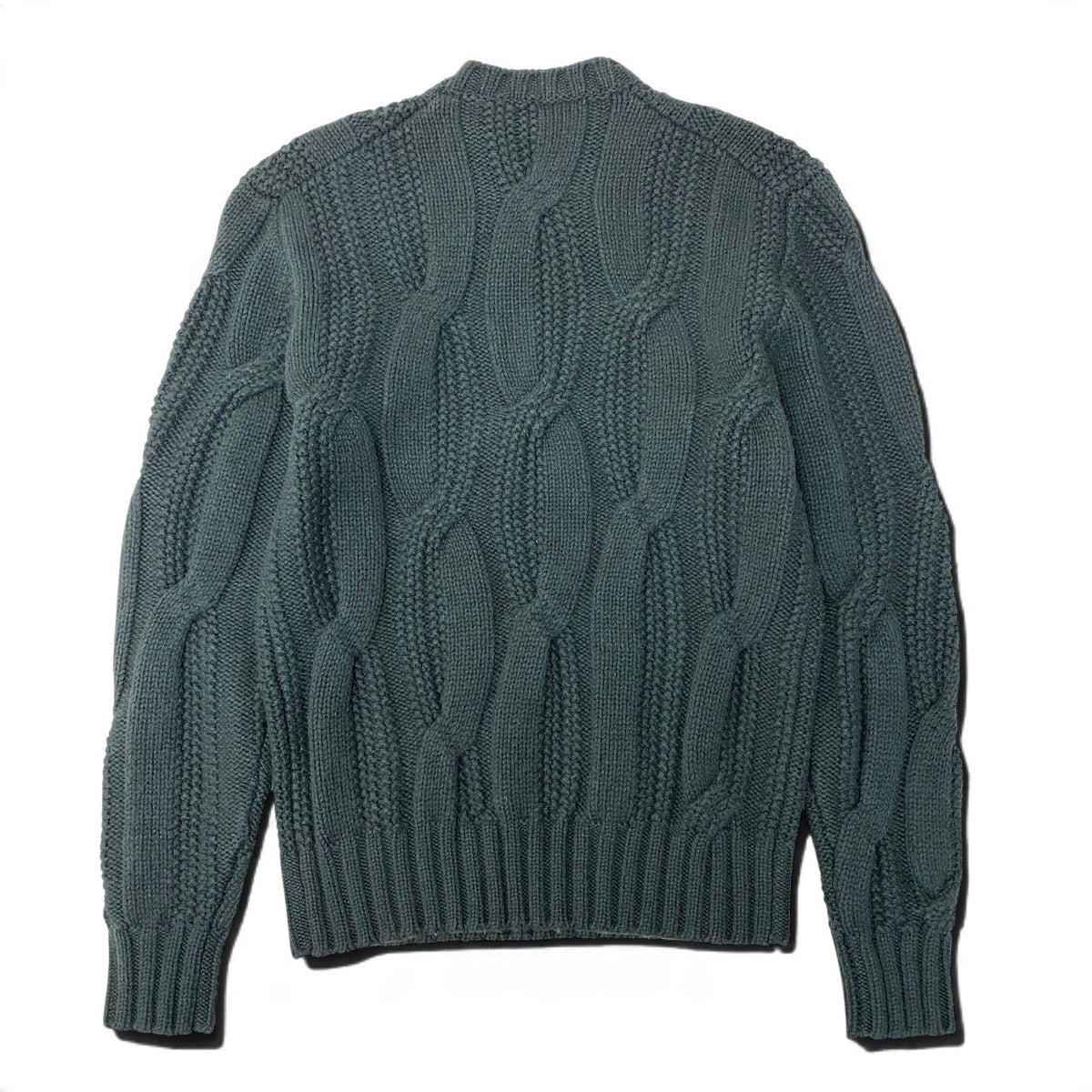 47j16 【未使用】 HERMES エルメス 22aw バイカラー ケーブル編み ニットセーター サイズM ダークグリーン ライトブルー ウール カシミヤ メンズu02t