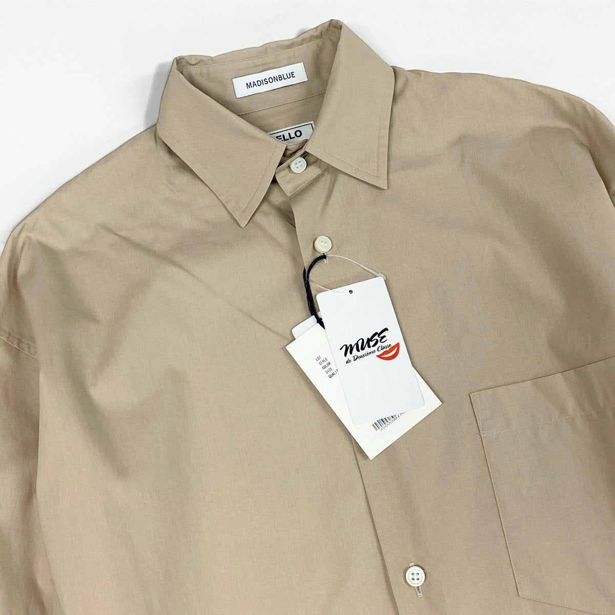 12i14 【新品保管品】MADISONBLUE マディソンブルー ロングスリーブシャツ コットンシャツ 日本製 XXSサイズ ベージュ コットン100％ メンズ 男性用u02t