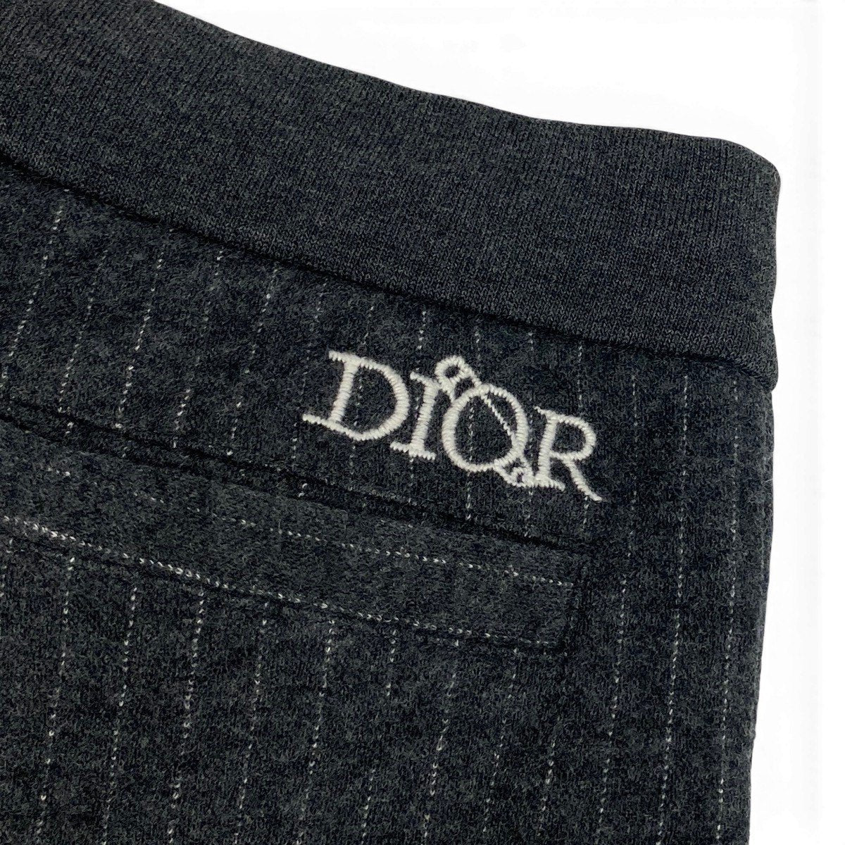9f5 Dior  Homme ディオールオム ウールパンツ ボトムス ストライプ柄 ロゴ刺繍 ウエスト調整可 サイズS グレー  メンズ 紳士服u02t