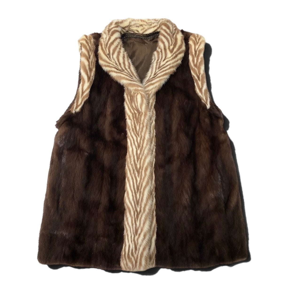 20i21 袖着脱可 希少デザイン ミンクファーコート サイズ11 茶系 本毛皮 Mink Fur Zebra Design Coat リアルファーt18r