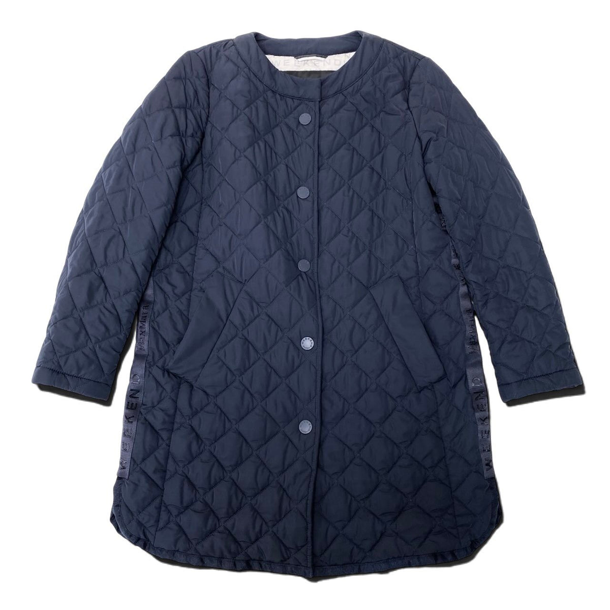 41i27 WEEKEND MaxMara ウィークエンド マックスマーラ キルティングジャケットコート 中綿ジャケット ミドル丈 サイドラインロゴ 38サイズ ネイビー ポリエステル100％ レディース 女性用u02t