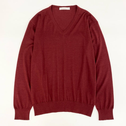 61g4 Ermenegildo Zegna エルメネジルドゼニア Vネック ニット セーター CASHSETA LIGHT サイズ52 レッド系 カシミヤシルク メンズ 紳士服 イタリア製