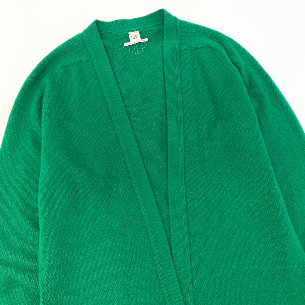Ed15 HERMES エルメス Hロゴ カシミヤ100％ ロングカーディガン H Logo Cashmere Long Cardigan Green サイズ40 グリーンt18r