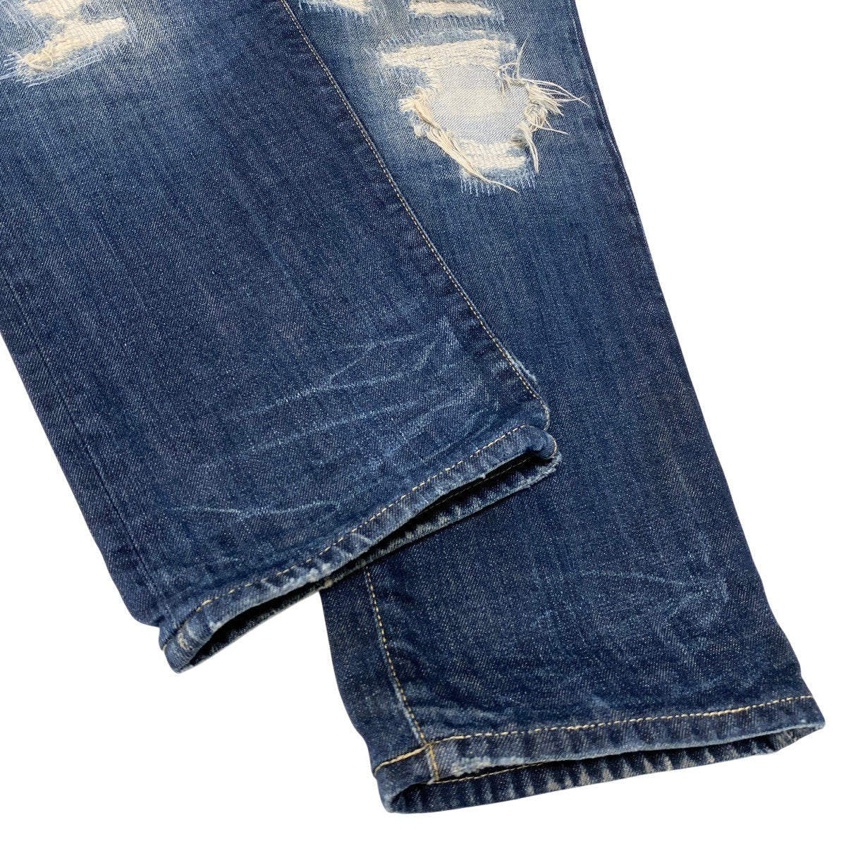 31h18 DOLCE＆GABBAN ドルチェアンドガッバーナ  デニムパンツ 14stretch ジーンズ イタリア製 ダメージ加工 ロゴプレート 48 インディゴブルー コットン100％ メンズ 男性用o07t