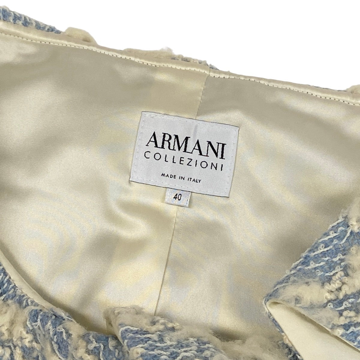 Ei4 【美品】 ARMANI COLLEZIONI アルマーニコレツィオーネ ウールニットジャケット サイズ40 ブルー ホワイト レディースk02i
