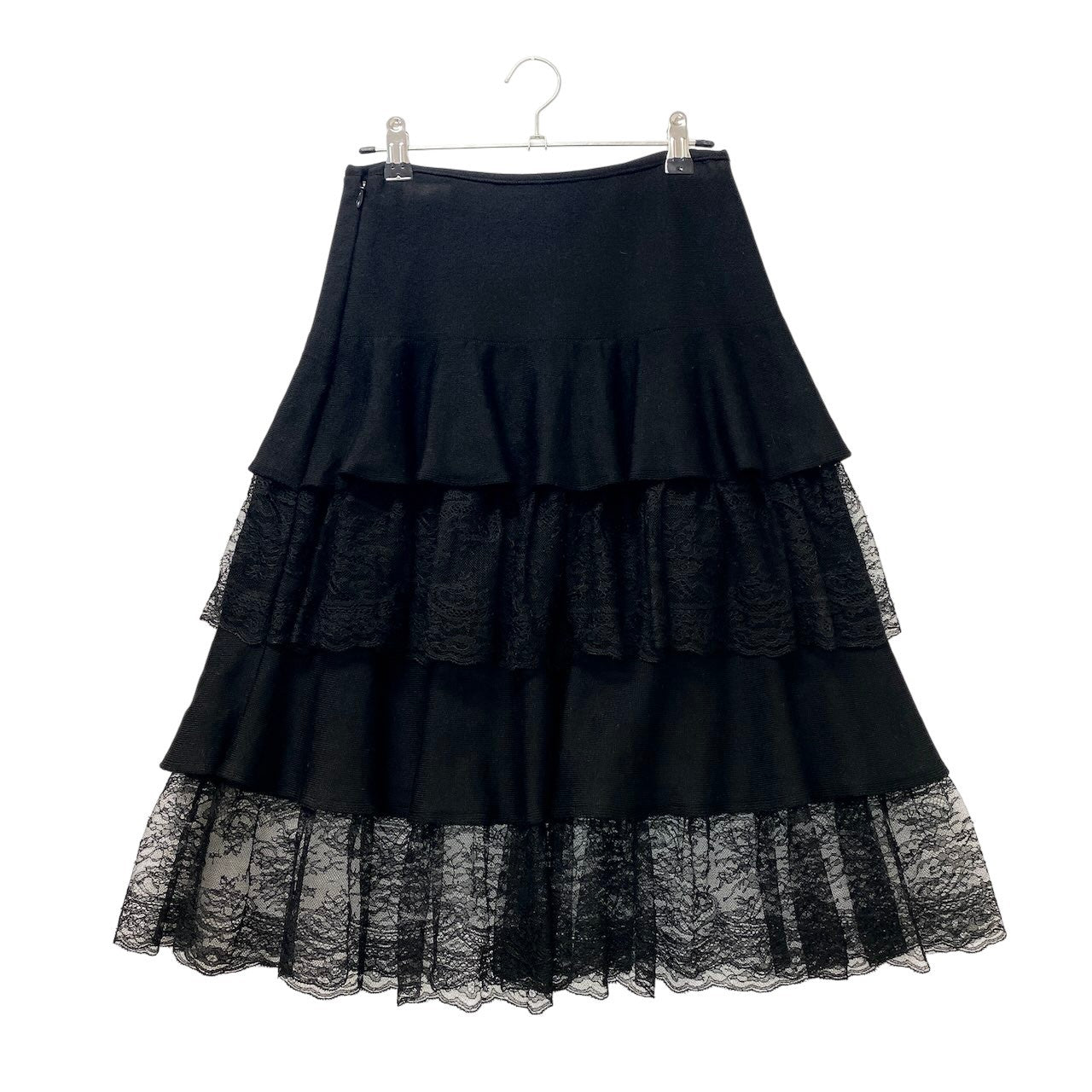 4f18 VALENTINO ヴァレンティノ ニットフリルスカート レースデザイン イタリア製 40/4サイズ ブラック ウール100％ レディース 女性用u02t