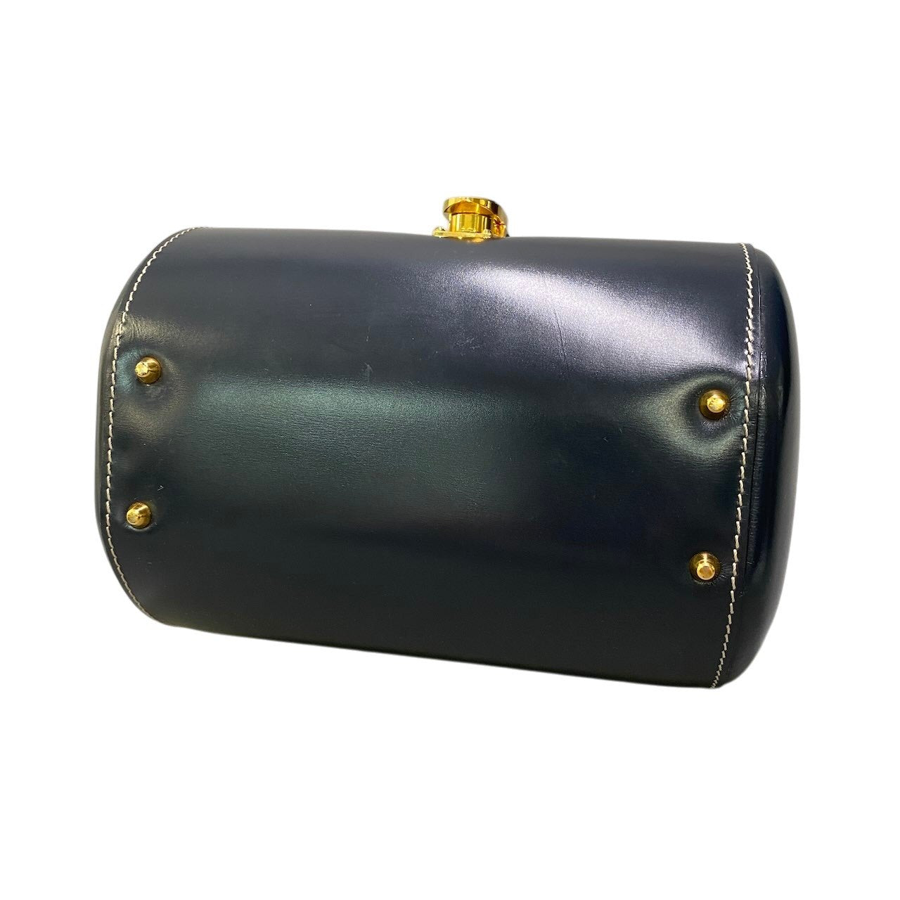 Ad2 LOEWE ロエベ ヴィンテージ ハンドバッグ バニティバッグ アナグラム金具 ネイビー レザー レディースu02t