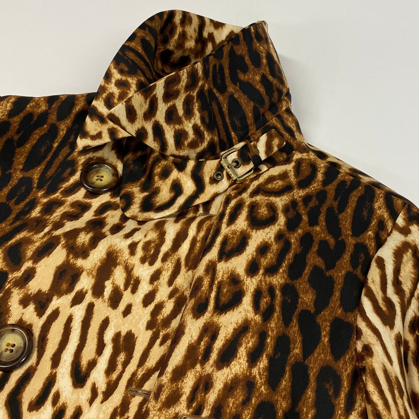 Ed18 CELINE セリーヌ ステンカラーコート ジャケット レオパード ヒョウ柄 ミディアム丈 ベージュ ブラウン レディース 女性用u02t