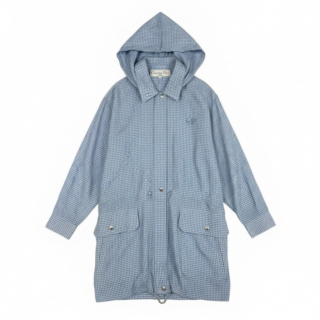 Ic27 Christian Dior クリスチャンディオール フーディージャケット ギンガムチェック フード取り外し可 CDロゴ刺繍 Lサイズ ホワイト ブルー 画像参照 レディース 女性用u02t