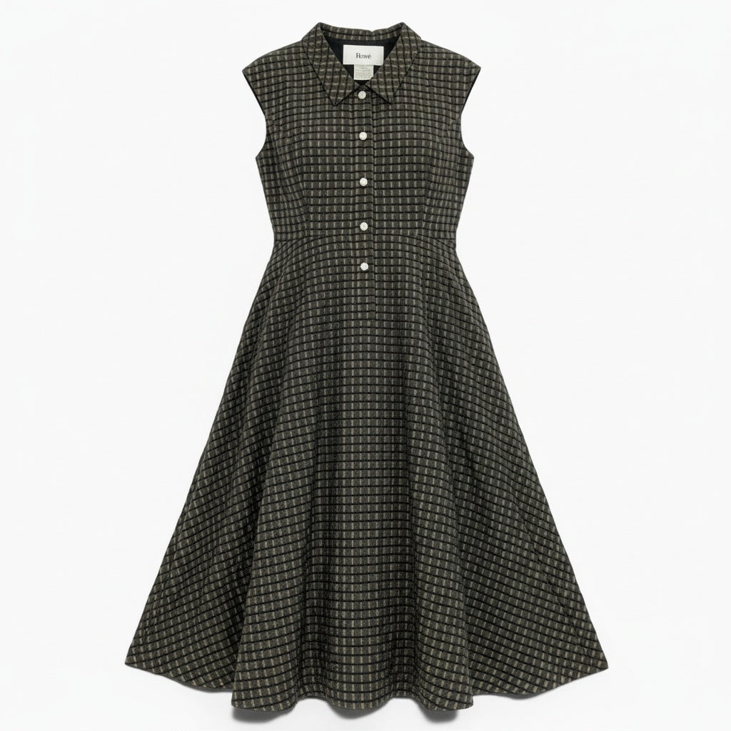 14a28 Rene ルネ ノースリーブワンピース ノースリーブワンピース Aライン 襟付き パールボタン 38 ブラウン レディース 女性用u02t