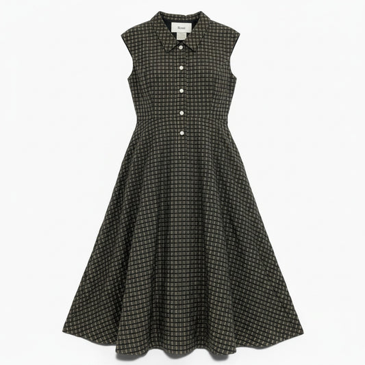 14a28 Rene ルネ ノースリーブワンピース ノースリーブワンピース Aライン 襟付き パールボタン 38 ブラウン レディース 女性用u02t