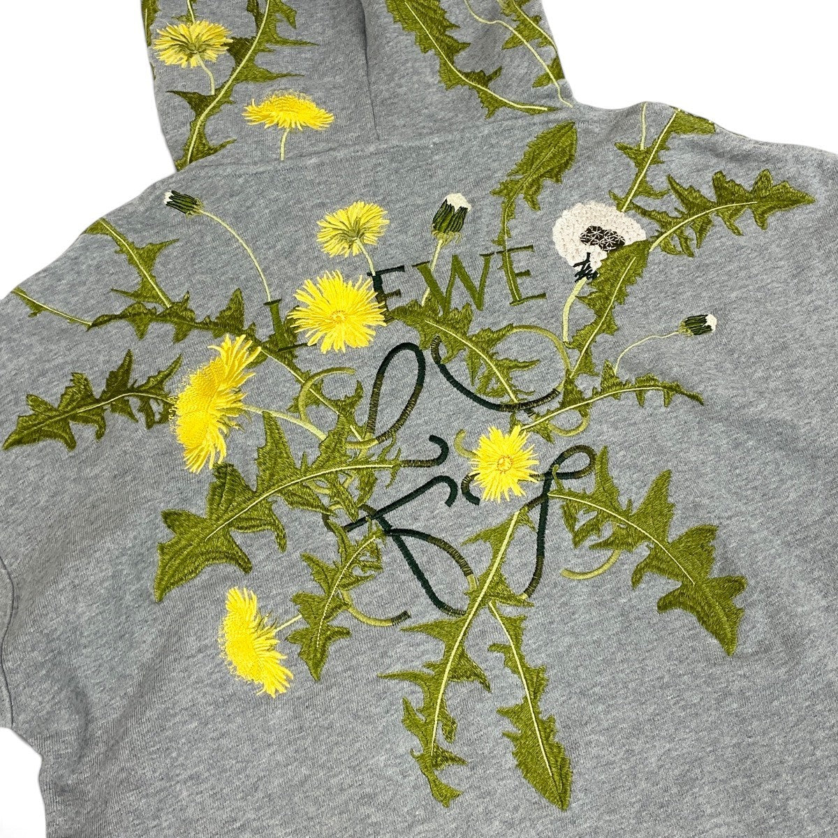 Mi4 【極美品】 LOEWE ロエベ スウェットパーカー タンポポフラワー刺繍 アナグラムロゴ 完売品 サイズXS グレー メンズk02i