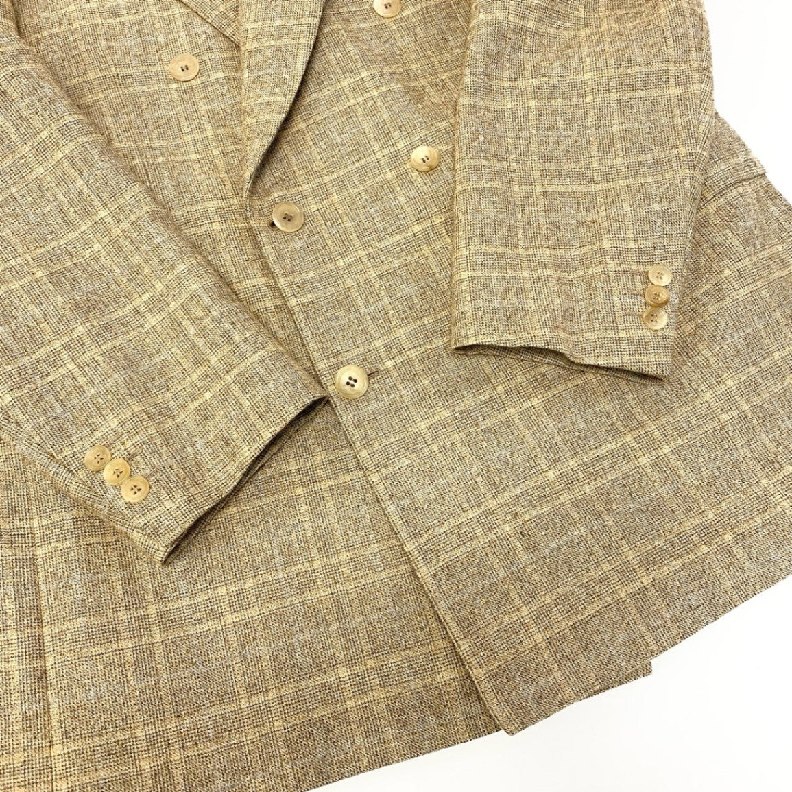 76a28 Vintage Brioni ブリオーニ FLAMINIO スーツセットアップ テーラードジャケット スラックス チェック柄 50サイズ ベージュ ウール100％ メンズ 男性用u02t