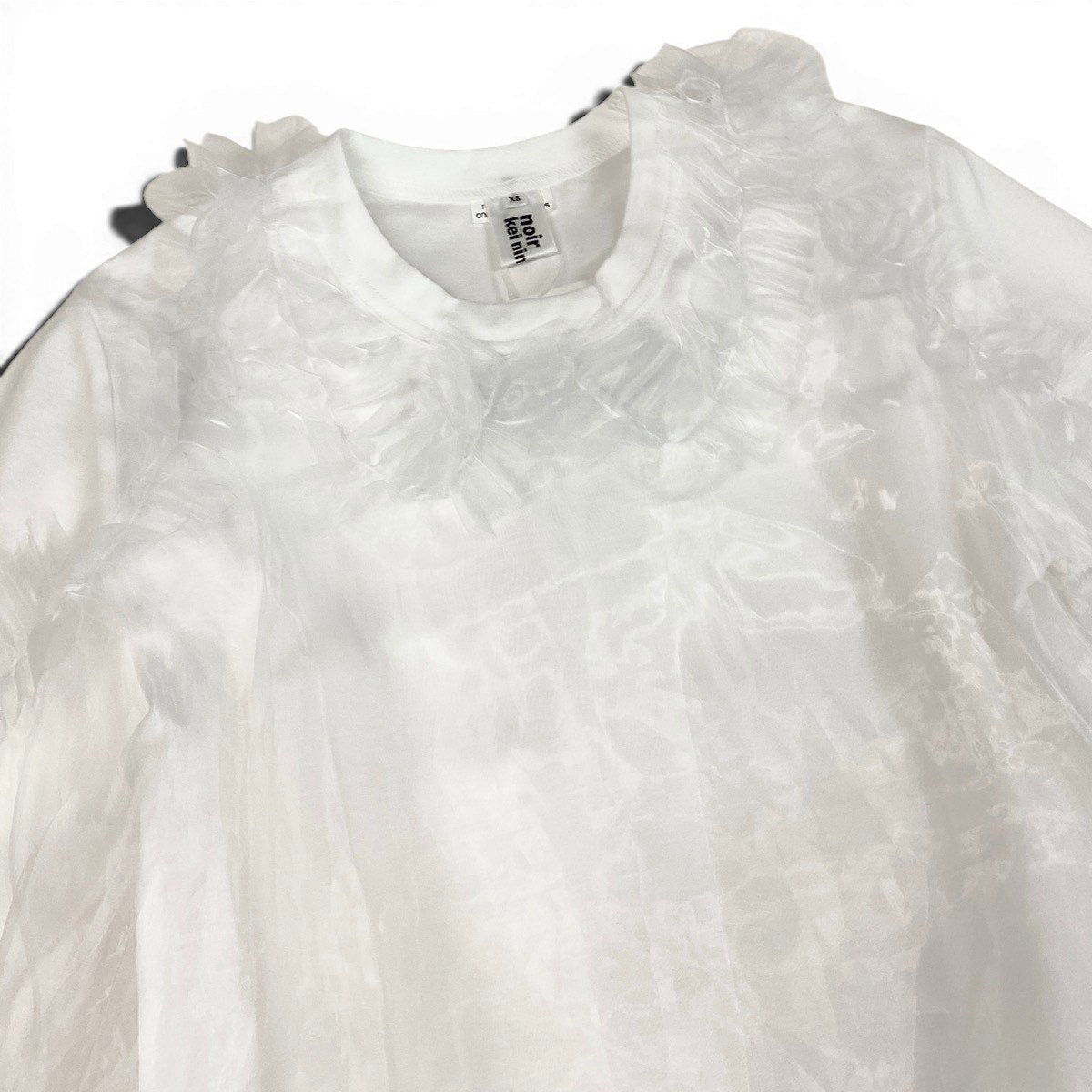 Ag10 【美品タグ付】 COMME des GARCONS コムデギャルソン noir kei ninomiya 2025年 チュールフリルTシャツ サイズXS ホワイト レディースk02i