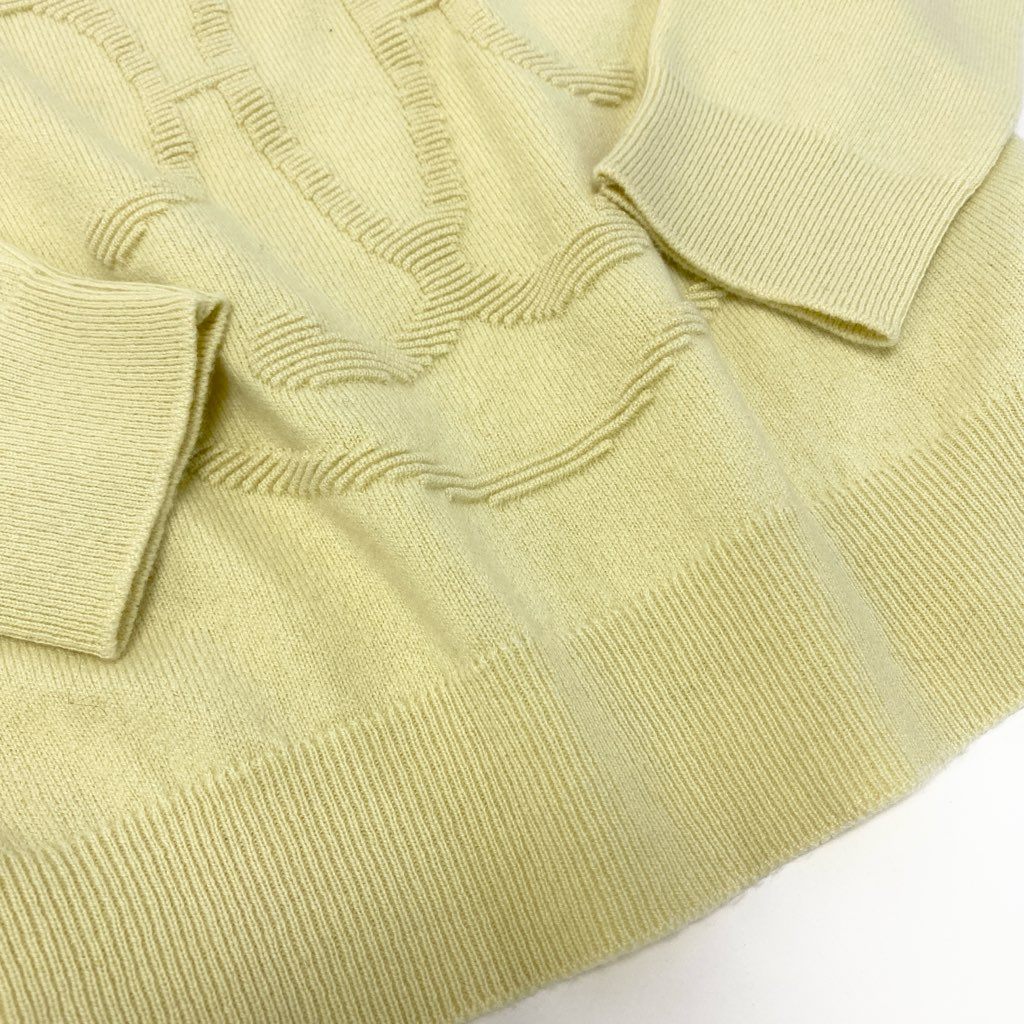 29a9 HERMES エルメス Hリフト クルーネック ニットセーター カシミヤニット フロントロゴ  レディース 女性用 2H2631D1 36 イエロー系 カシミア100％o07t