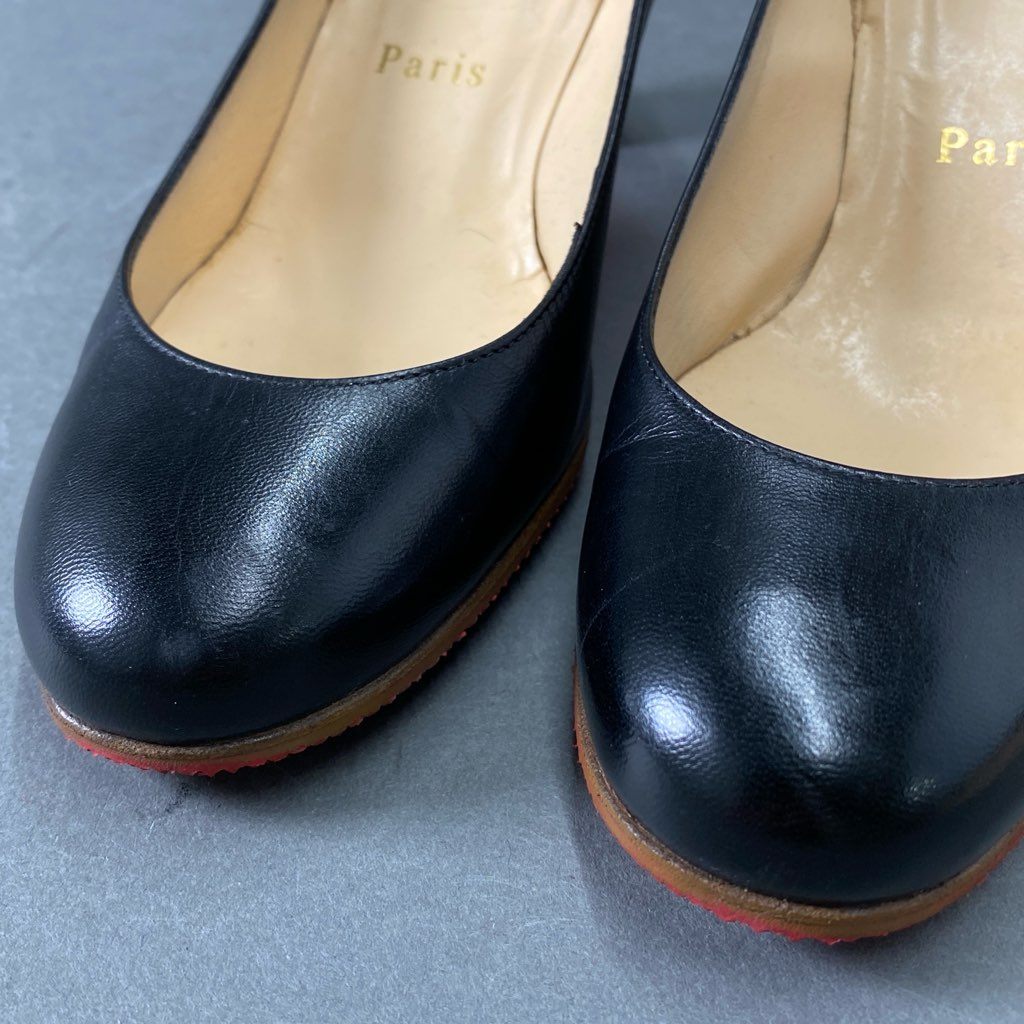 3e18 Christian Louboutin クリスチャンルブタン MISS TICK 70 KID レザーパンプス プレーントゥ 35.5 ブラック レディース 靴 イタリア製