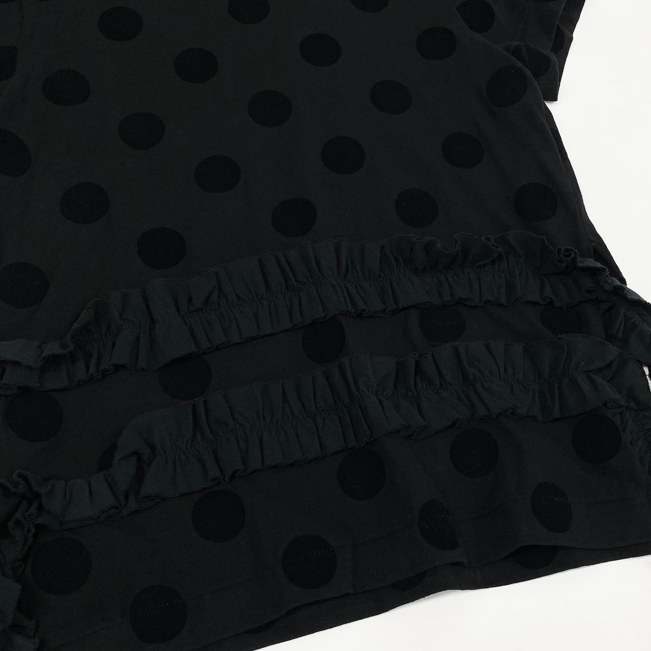 Ae11 tao COMME des GARCONS AD2022 クルーネックTシャツ ドット柄 フリル装飾 TJ-T003 Mサイズ ブラック コットン100％ レディース 女性用ta1