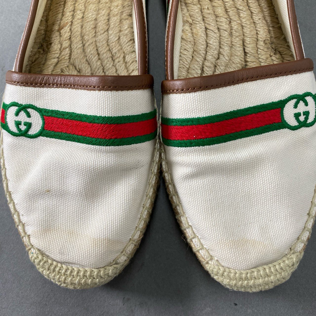 1f20 GUCCI グッチ 21SS シェリーライン GGウェブリボン刺繍 エスパドリーユ 35 ホワイト 生成 スペイン製 シューズ