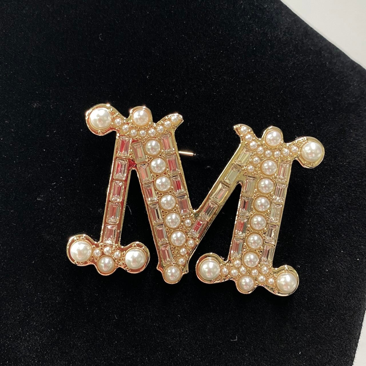 g9 《極美品》 Max Mara マックスマーラ クリスタル × パール ブローチ Crystal × Pearl Broach ゴールドカラーメタル Gold Collar Metalt18r