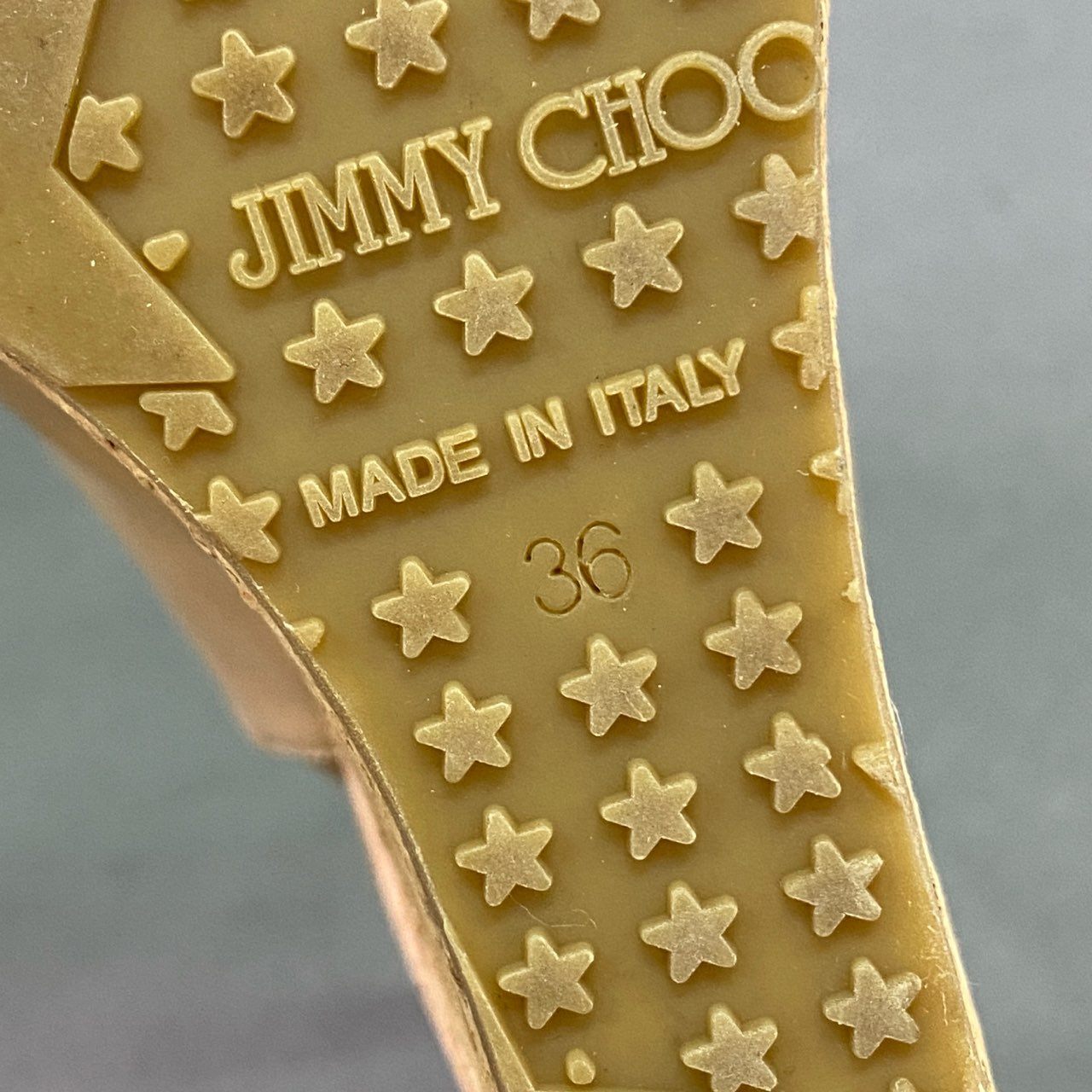 3j24 JIMMY CHOO ジミーチュウ コルクウェッジソール エナメルサンダル 36 ベージュ パテントレザー メタルプレート オープントゥ パンプス シューズ イタリア製